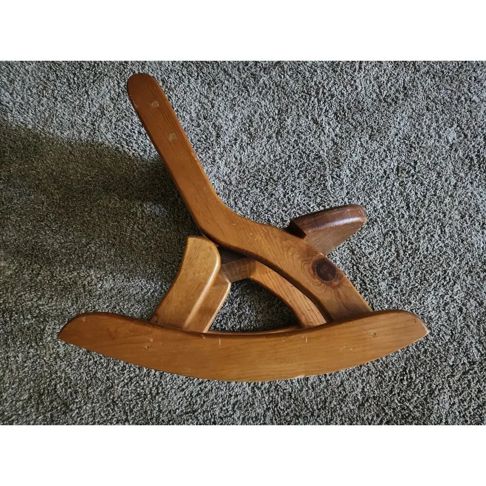 FOLDING Solid Wood Vtg Child Doll Rocking Chair Heart Shape Cottage Core Country